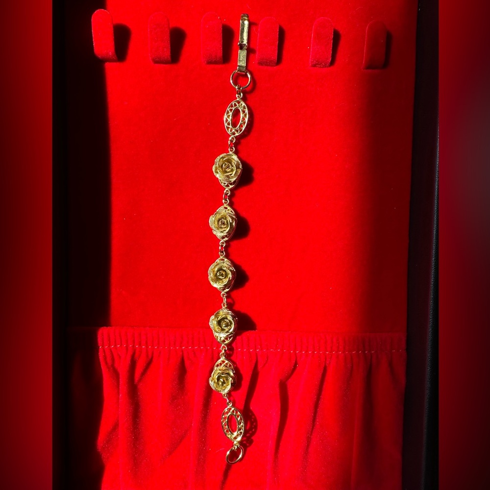Vintage Gold Rose Link Bracelet - Women Jewelry